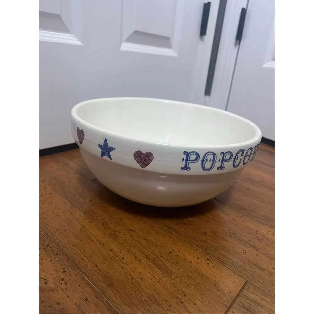Vintage Large Heavy Pottery Popcorn Serving Bow Or Mixing Bowl